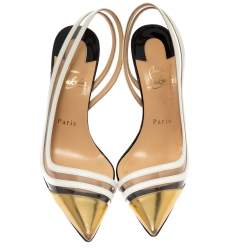 Pre Owned Christian Louboutin Tricolor Leather, Patent And PVC Paralili D'orsay Pumps Size 38
