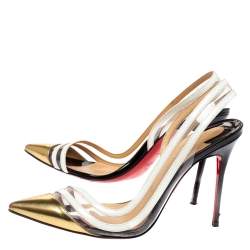 Pre Owned Christian Louboutin Tricolor Leather, Patent And PVC Paralili D'orsay Pumps Size 38
