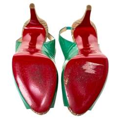Pre Owned Christian Louboutin Green Patent Leather Private Number Peep Toe Slingback Sandals Size 38