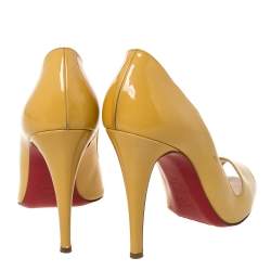 Pre Owned Christian Louboutin Yellow Patent Leather Peep Toe Pumps Size 39