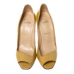 Pre Owned Christian Louboutin Yellow Patent Leather Peep Toe Pumps Size 39