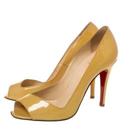 Pre Owned Christian Louboutin Yellow Patent Leather Peep Toe Pumps Size 39