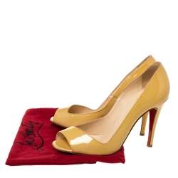 Pre Owned Christian Louboutin Yellow Patent Leather Peep Toe Pumps Size 39