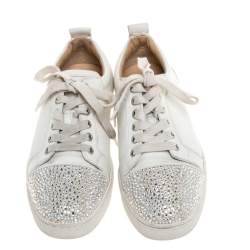 Pre Owned Christian Louboutin White Leather Gondola Strass Low Top Sneakers Size 37.5