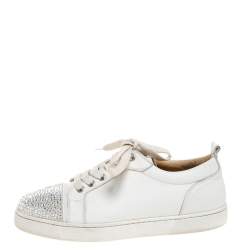 Pre Owned Christian Louboutin White Leather Gondola Strass Low Top Sneakers Size 37.5