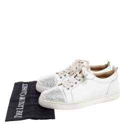 Pre Owned Christian Louboutin White Leather Gondola Strass Low Top Sneakers Size 37.5