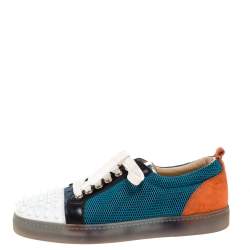 Pre Owned Christian Louboutin Multicolor Mesh, Suede and Leather Louis Junior Spikes Sneakers Size 37.5