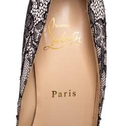 Pre Owned حذاء كعب عالي كريستيان لوبوتان "فيري بريفي" بمقدمة مفتوحة دانتيل و ساتان أسود/ وردي مقاس 39.5