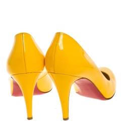 Pre Owned Christian Louboutin Yellow Patent Leather Simple Pumps Size 39.5 