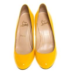 Pre Owned Christian Louboutin Yellow Patent Leather Simple Pumps Size 39.5 