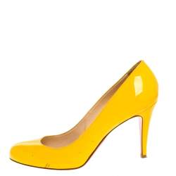 Pre Owned Christian Louboutin Yellow Patent Leather Simple Pumps Size 39.5 