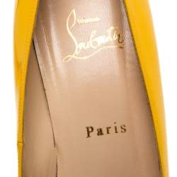 Pre Owned Christian Louboutin Yellow Patent Leather Simple Pumps Size 39.5 