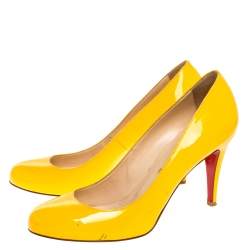 Pre Owned Christian Louboutin Yellow Patent Leather Simple Pumps Size 39.5 