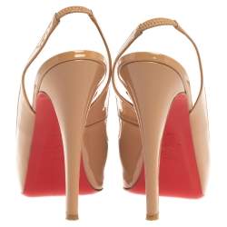 Pre Owned صندل كريستيان لوبوتان "إن°بريفي" فتحة كعب و مقدمة مفتوحة جلد لامع بيج مقاس 38