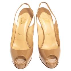 Pre Owned صندل كريستيان لوبوتان "إن°بريفي" فتحة كعب و مقدمة مفتوحة جلد لامع بيج مقاس 38