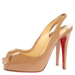 Pre Owned صندل كريستيان لوبوتان "إن°بريفي" فتحة كعب و مقدمة م فتوحة جلد لامع بيج مقاس 38