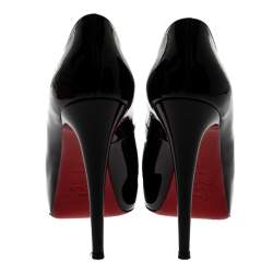 Pre Owned Christian Louboutin Black Patent Leather Very Prive Platform Pumps Size 38.5