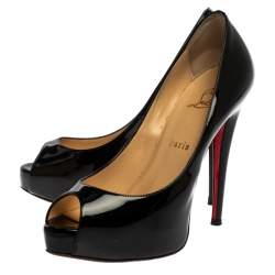 Pre Owned Christian Louboutin Black Patent Leather Very Prive Platform Pumps Size 38.5