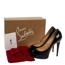 Pre Owned Christian Louboutin Black Patent Leather Very Prive Platform Pumps Size 38.5