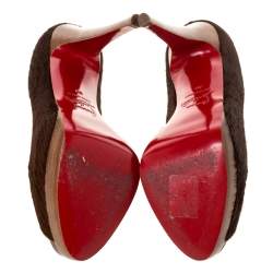 Pre Owned Christian Louboutin Brown Calf Hair Lady Peep Toe Platform Pumps Size 38