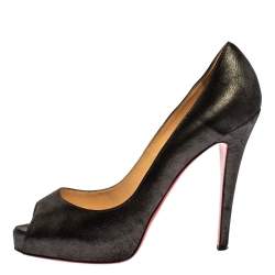 Pre Owned Christian Louboutin Metallic Grey Leather Very Prive Peep Toe Platform Pumps Size 39