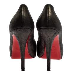 Pre Owned Christian Louboutin Metallic Grey Leather Very Prive Peep Toe Platform Pumps Size 39