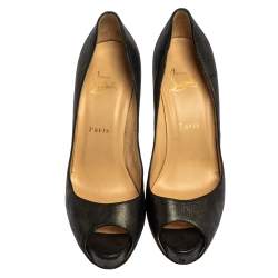 Pre Owned Christian Louboutin Metallic Grey Leather Very Prive Peep Toe Platform Pumps Size 39