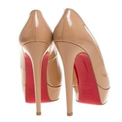 Pre Owned Christian Louboutin Beige Patent Leather Bianca Platform Pumps Size 37