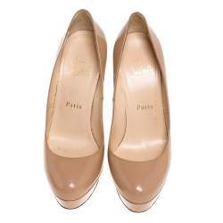 Pre Owned Christian Louboutin Beige Patent Leather Bianca Platform Pumps Size 37