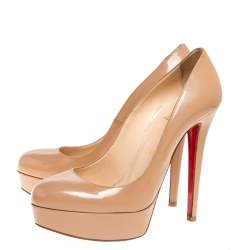 Pre Owned Christian Louboutin Beige Patent Leather Bianca Platform Pumps Size 37