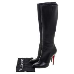 Pre Owned Christian Louboutin Black Leather New Simple Botta Knee Length Boots Size 36