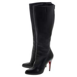 Pre Owned Christian Louboutin Black Leather New Simple Botta Knee Length Boots Size 36