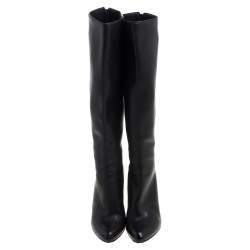 Pre Owned Christian Louboutin Black Leather New Simple Botta Knee Length Boots Size 36