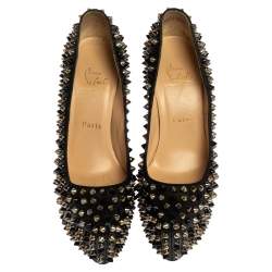 Pre Owned Christian Louboutin Black Spiked Leather Daffodile Platform Pumps Size 37