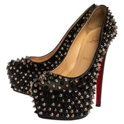 Pre Owned Christian Louboutin Black Spiked Leather Daffodile Platform Pumps Size 37