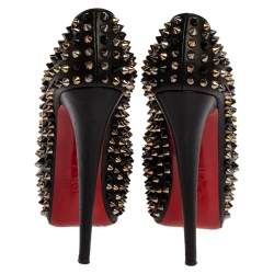 Pre Owned Christian Louboutin Black Spiked Leather Daffodile Platform Pumps Size 37