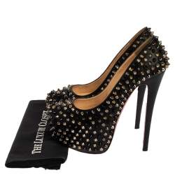 Pre Owned Christian Louboutin Black Spiked Leather Daffodile Platform Pumps Size 37