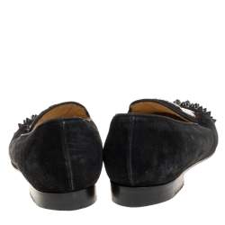 Pre Owned Christian Louboutin Black Suede Harvanana Spiked Smoking Slippers Size 37