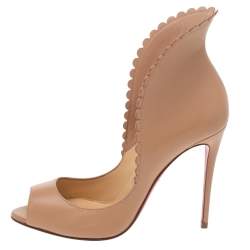 Pre Owned Christian Louboutin Beige Leather Pijonina Peep Toe Pumps Size 35.5