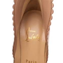 Pre Owned Christian Louboutin Beige Leather Pijonina Peep Toe Pumps Size 35.5