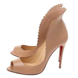 Pre Owned Christian Louboutin Beige Leather Pijonina Peep Toe Pumps Size 35.5