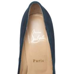 Pre Owned Christian Louboutin Blue Suede Ruched Drapesse Peep Toe Platform Pumps Size 37.5