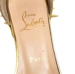 Pre Owned Christian Louboutin Gold Leather Spiked Open Toe Ankle Strap Sandals Size 35.5