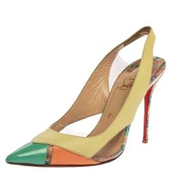 Pre Owned Christian Louboutin Tricolor Python Embossed/Leather and PVC Air Chance Sling Back Sandals Size 40 