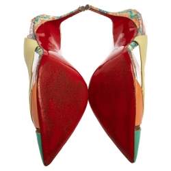 Pre Owned Christian Louboutin Tricolor Python Embossed/Leather and PVC Air Chance Sling Back Sandals Size 40 