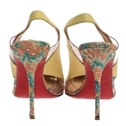 Pre Owned Christian Louboutin Tricolor Python Embossed/Leather and PVC Air Chance Sling Back Sandals Size 40 