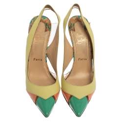 Pre Owned Christian Louboutin Tricolor Python Embossed/Leather and PVC Air Chance Sling Back Sandals Size 40 