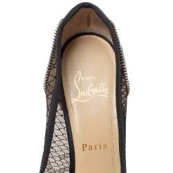 Pre Owned Christian Louboutin Black Lace And Leather Candy Spike Bow Pumps Size 38