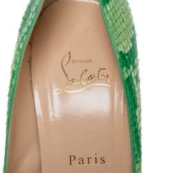 Pre Owned Christian Louboutin Green Python Leather Bianca Platform Pumps Size 38