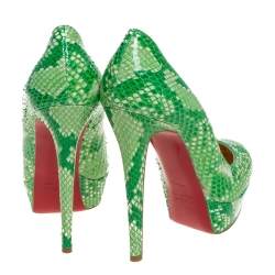 Pre Owned Christian Louboutin Green Python Leather Bianca Platform Pumps Size 38